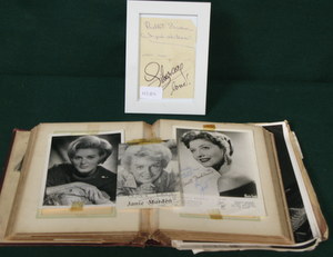 ALBUM CONTAINING LARGE QUANTITY OF SIGNED PHOTOGRAPHS AND POSTCARDS OF FAMOUS ACTORS AND ACTRESSES