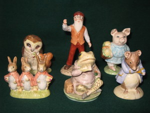 SIX ROYAL ALBERT BEATRIX POTTER CERAMIC FIGURES- MR McGREGOR, OLD MR BROWN, LITTLE PIG ROBINSON,