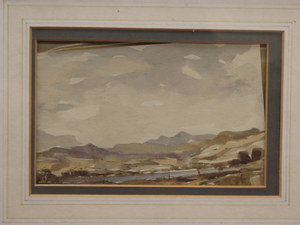 MARTIN TOMLINSON, FRAMED WATERCOLOUR- A VIEW NEAR WINDERMERE, APPROXIMATELY 12cm x 13cm