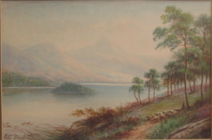 MILTON DRINKWATER, PAIR OF GILT FRAMED WATERCOLOURS DEPICTING LAKESIDE SCENES, APPROXIMATELY 30cm