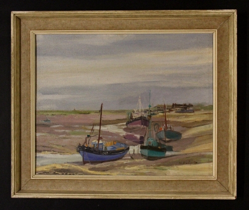 Three framed paintings of Leigh on sea by local artists Marion Coker, Pat Ballard and Muriel Hardy