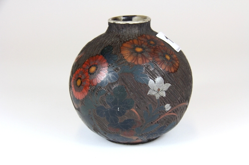 An unusual 19th/20thC Japanese cloisonné on porcelain vase H.10cm Dia 10cm