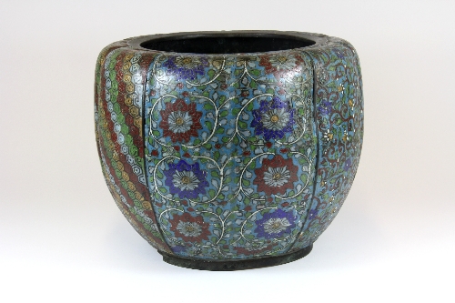 An early 20thC Chinese cloisonné on bronze planter H23cm Dia 29cm a.f