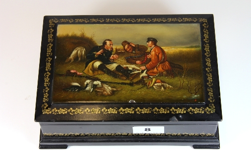 A fine hand painted Russian lacquer box by Fedoschino 23 x 17 x 8cm