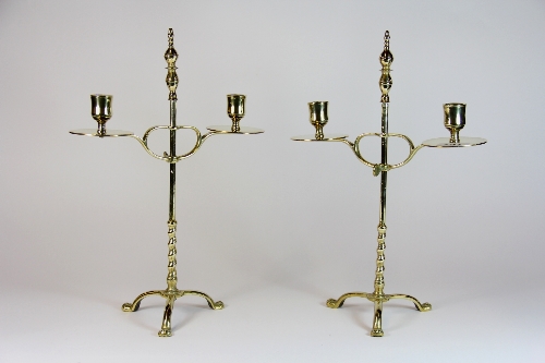 A pair of 18th/19thC adjustable brass candelabra H 38 W. 27cm