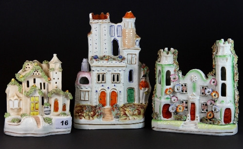 3 mid 19th century Staffordshire castle pastille burners