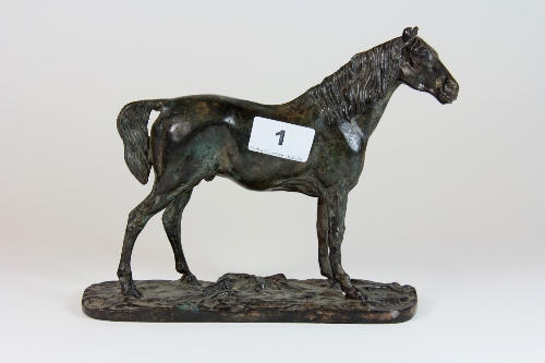 A bronze figure of a race horse H18cm