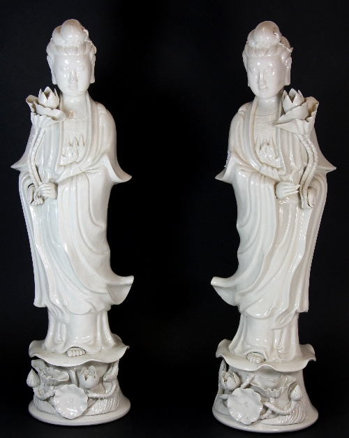 A pair of mid 20thC Chinese blanc de Chine of the Goddess Guanyin H53cm both a/f