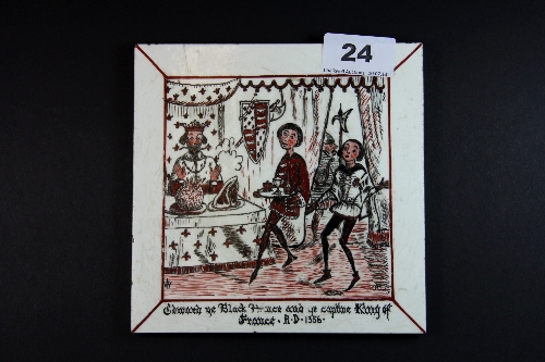 An interesting early Minton tile depicting Edward the Black Prince signed Helen A. Cope 7.6.1880