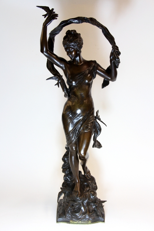 Adrien- Etienne GAUDEZ (1845-1902), superb large Art Nouveau bronze figure entitled ""Retour des