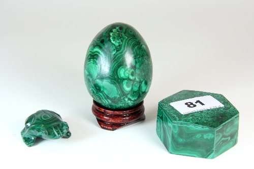 Three carved malachite items