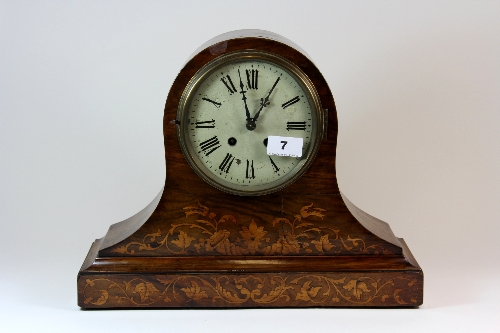 A 19thC inlaid walnut striking mantle clock H.30cm
