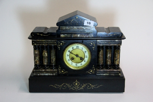 An impressive 19thC French slate and marble striking mantle clock H24 W.40cm