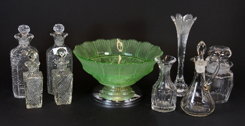 A pair of unusual cut crystal decanters and other good glassware