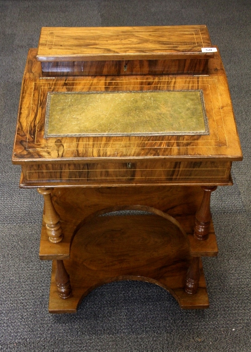 An unusual small 19thC inlaid walnut veneered ladies davenport desk. W34 x 44 x79cm