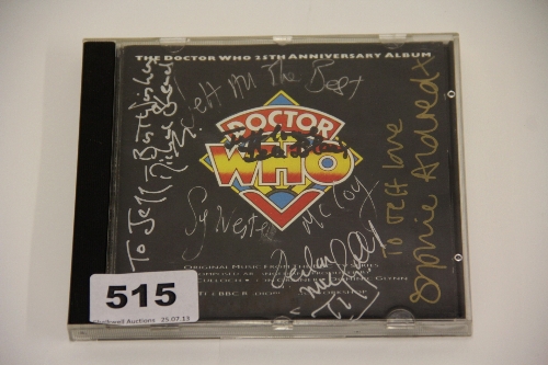 A Dr Who 25th anniversary music CD autographed by Sylvester McCoy and others