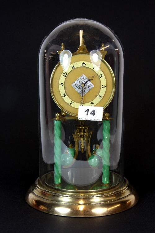 A 1930`s anniversary clock under dome H30cm