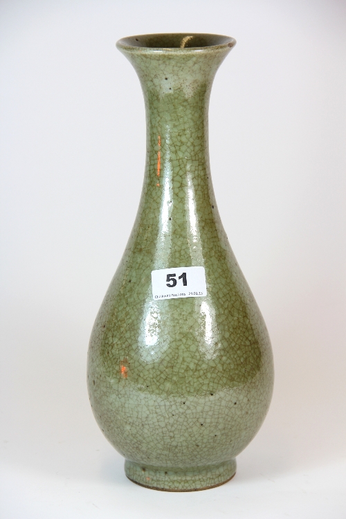 A Chinese Ming dynasty style crackled celadon glazed vase. Probably of the period, private