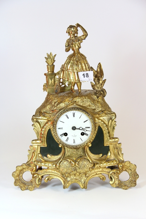 A 19thC French gilt spelt mantle clock by Henri Marc Paris H.37cm