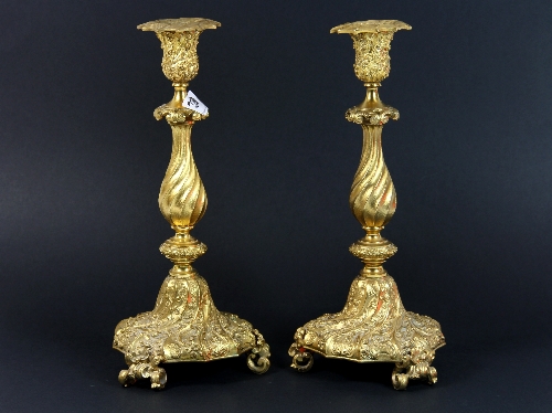 A pair of fine gilt bronze candle sticks H.29cm