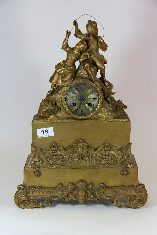 A 19thC French gilt brass mantle clock H.44cm