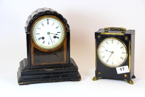 A Edwardian brass mounted ebonized mantle clock and a further mantle clock