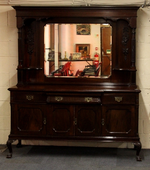 An Edwardian mahogany mirror back chiffonier with ball and claw feet 190cm x 110cm x 60cm