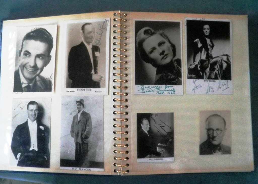 An album containing 58 signed and other postcards/photographs, of early/mid-20th century big band,
