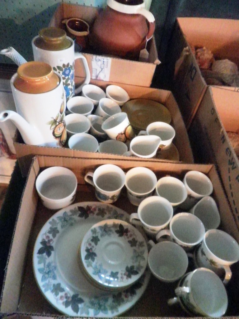 Three boxes of mid-twentieth century and other part-tea and coffee services, including: Royal