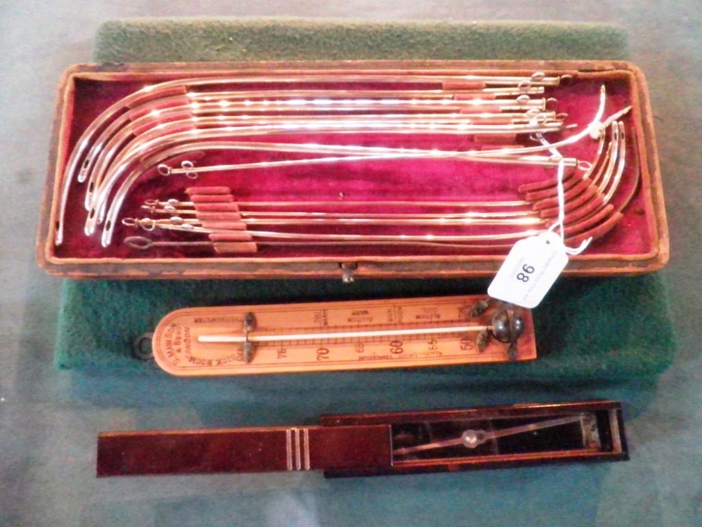 Archibald Young, Edinburgh.  A cased set of steel urological instruments, a boxwood mounted