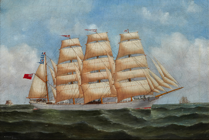 RUEBEN CHAPPELL (BRITISH, 1870-1940), The Full Masted Barque ‘Jordanhill’ Underway, Oil on canvas,