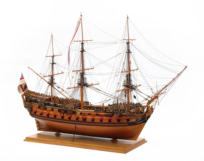 A FINELY-REALISED 1:64 SCALE MODEL FOR AN 18TH-CENTURY SIXTH RATE OF THE ROYAL NAVY, with planked