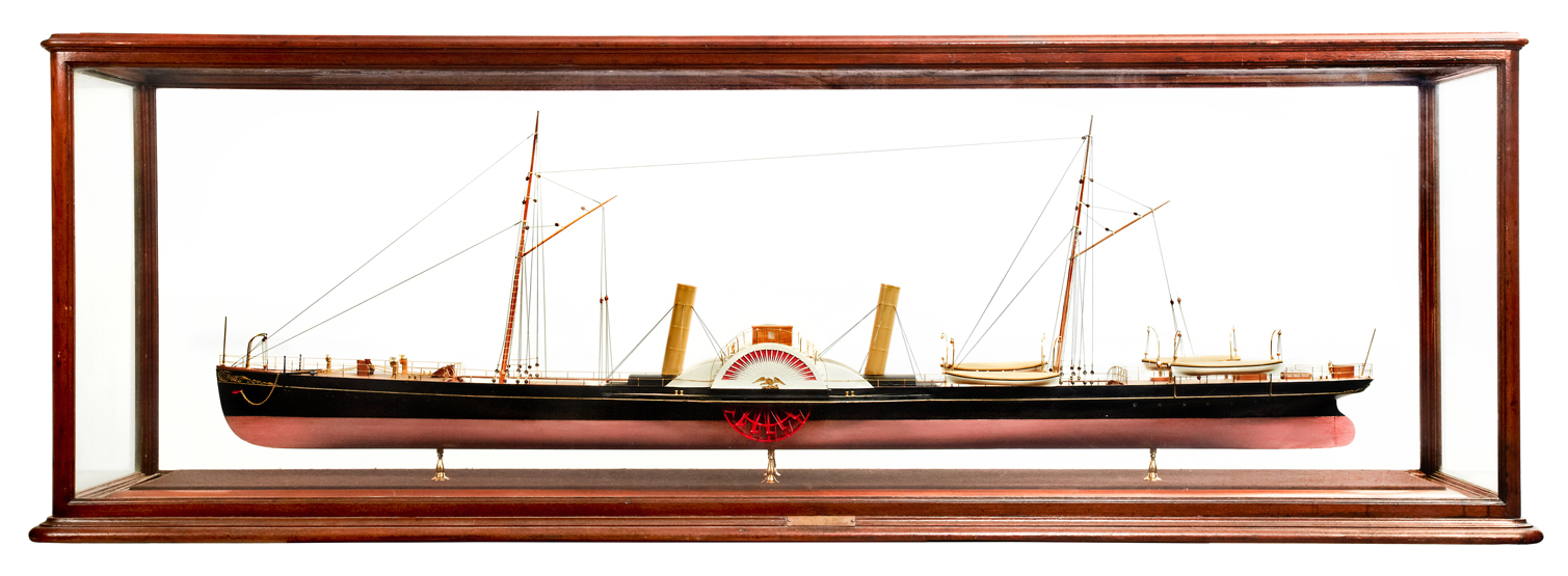 A RARE BUILDER’S MODEL FOR AN EXCURSION PASSENGER PADDLE STEAMER, CIRCA 1895, the laminated and