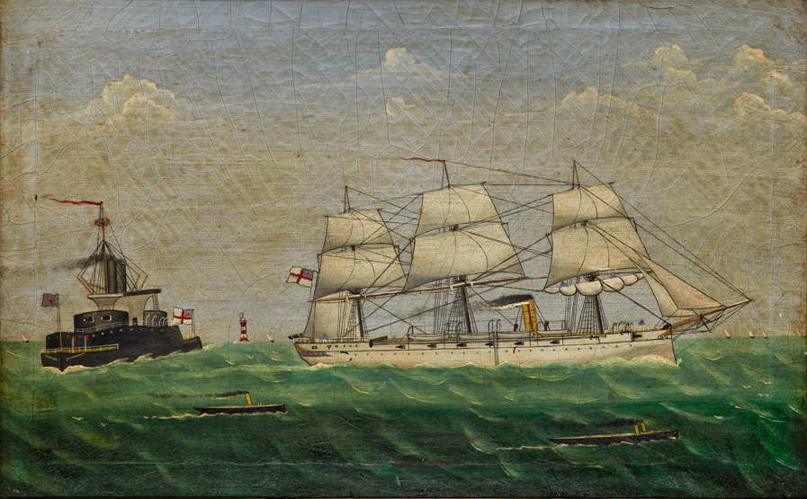 NAVAL SCHOOL (BRITISH, LATE 19TH-CENTURY), An Ironclad Warship Steaming with Sail Assistance in