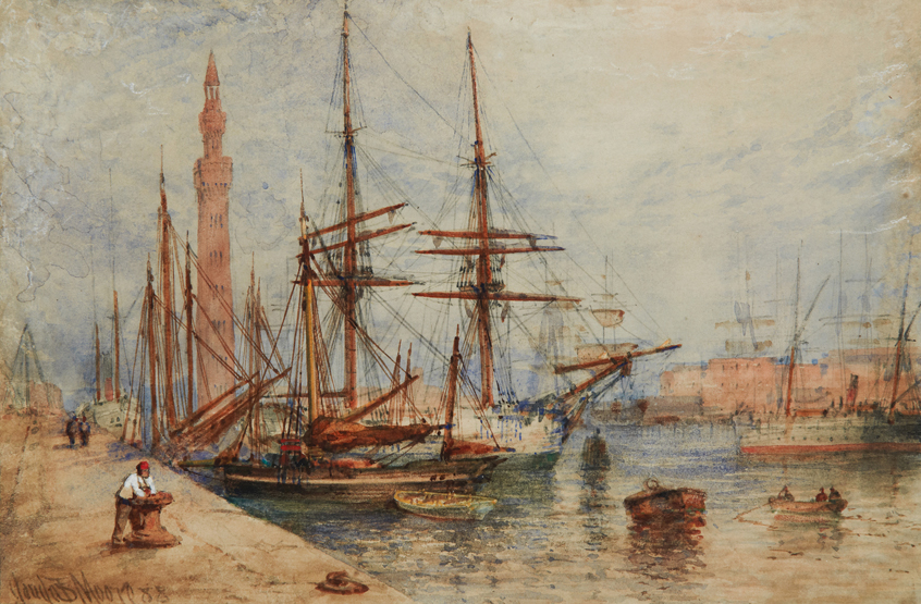 CLAUDE T.S. MOORE (BRITISH, 1853-1901), Grimsby Docks, Watercolour, 6 x 9in. (15 x 23cm.), Signed ‘