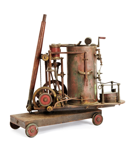 AN EARLY 20TH-CENTURY LIVE STEAM SPIRIT-FIRED SCALE MODEL FOR A DOCKSIDE CRANE, the copper boiler