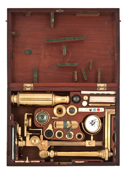 A FINE ‘JONES MOST-IMPROVED’-TYPE COMPOUND MICROSCOPE COMPENDIUM BY DOLLOND, LONDON, CIRCA 1800,