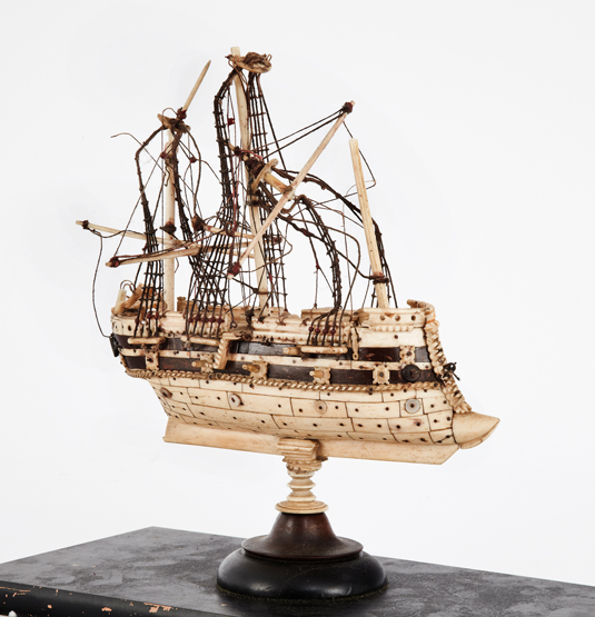 A NAÏVE FRENCH WOOD AND BONE MODEL FOR A TRANSITIONAL RAM-BOWED BATTLESHIP, CIRCA 1860, the