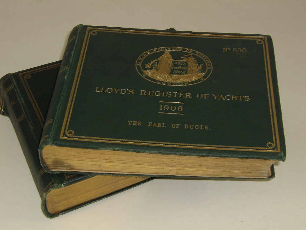 LLOYD’S REGISTER OF YACHTS, two volumes, 1906 (ex. Earl of Ducie) and 1913 (ex. Royal Thames Yacht