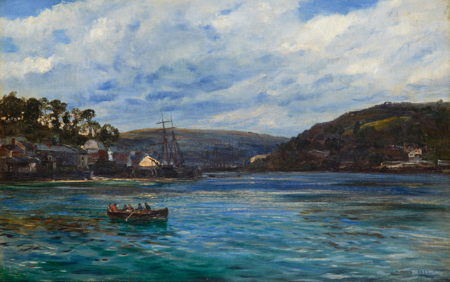 HENRY MOORE (BRITISH, 1831-1895), A View of Fowey Harbour Looking Towards Bodinnick, Oil on