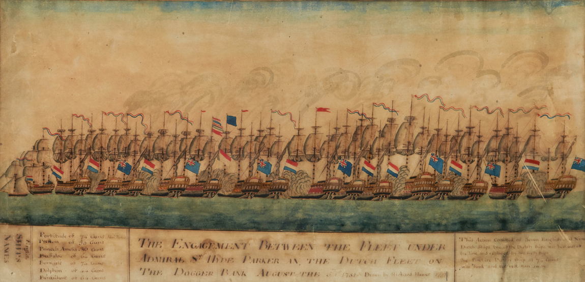 NAVAL SCHOOL (BRITISH, LATE 18TH-CENTURY), The Battle of Dogger Bank, 1781, Watercolour, Inscribed