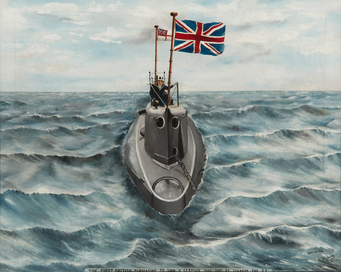 NAVAL SCHOOL (BRITISH, EARLY 20TH-CENTURY), The ‘E9’, Oil on canvas. Signed ‘A. Moore Sept. 30.