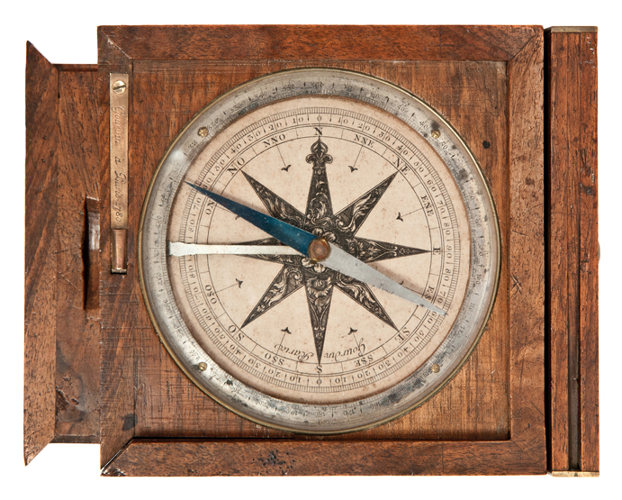 A PLANE TABLE COMPASS BY PIERRE GOURDIN, PARIS, CIRCA 1780, with 4in. printed dial signed by the ‘