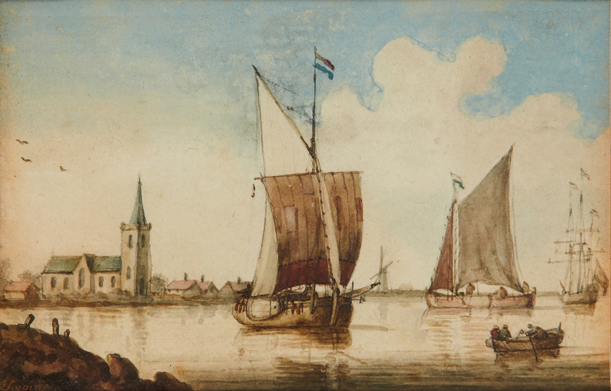 FOLLOWER OF FRANCIS SWAINE (BRITISH, 1720-1782), A pair of pictures: Barges with a Row Boat off