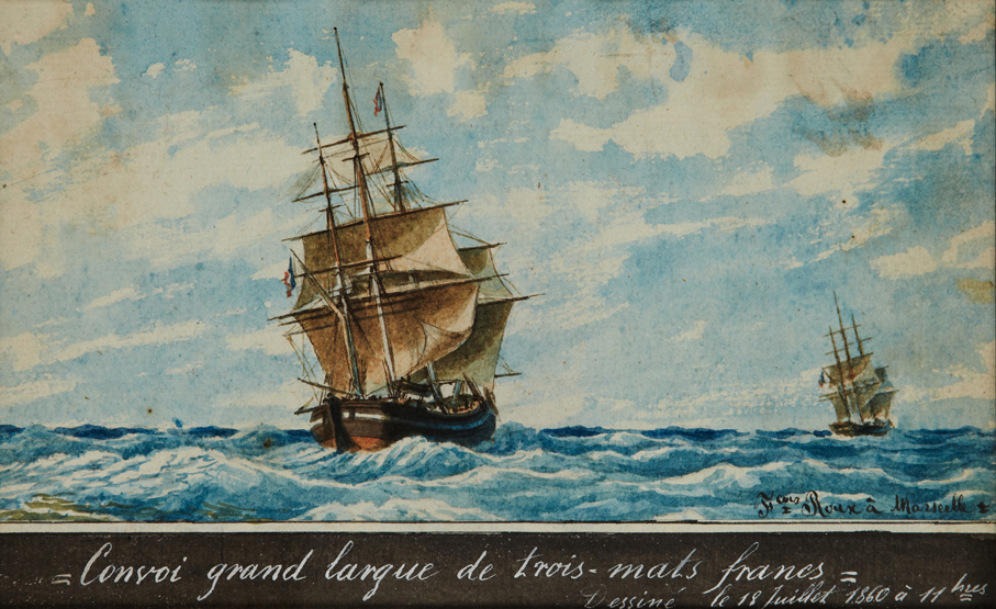 FRANÇOIS-GEOFFROI ROUX (FRENCH, 1811-1882), Three-masted Merchantman Underway, Signed ‘Fcois Roux