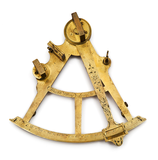 A RARE 5¾IN. RADIUS VERNIER SEXTANT BY HEATH & WING, LONDON, CIRCA 1765, the lacquered-brass frame