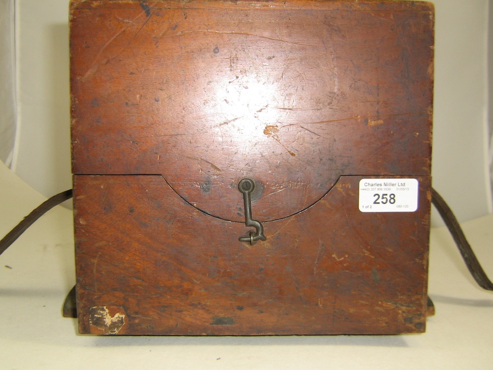 TWO CHRONOMETER GUARD BOXES, (lacking maker’s marks, old wear and missing parts) -- 8½ x 9in. (21.