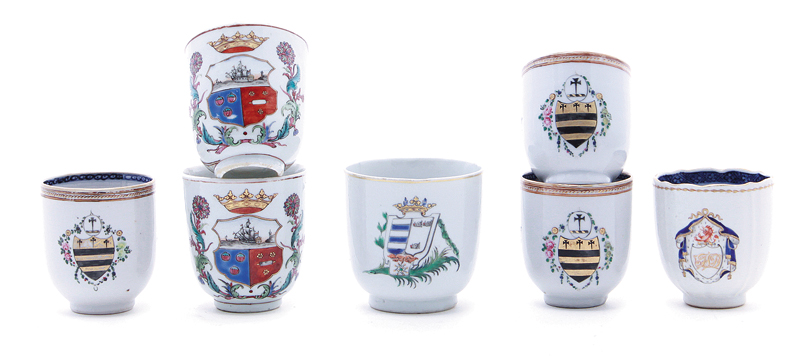 Collection Chinese armorial porcelain coffee cups Qianlong, 18th century, comprising:set of 3