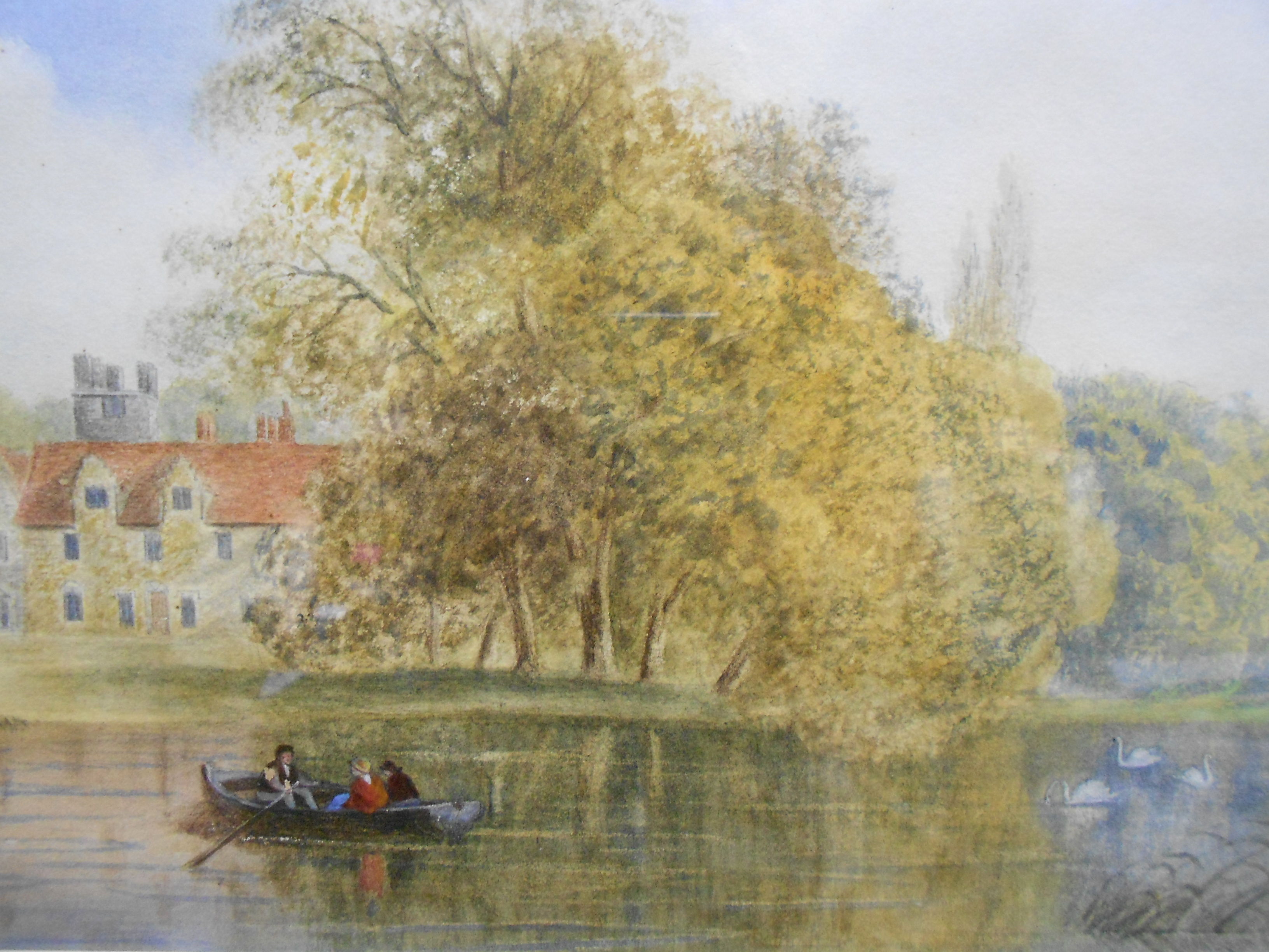 A C Burke (British, 19th Century) - Bisham on the River Thames - signed - watercolour - 20 x 36cm
