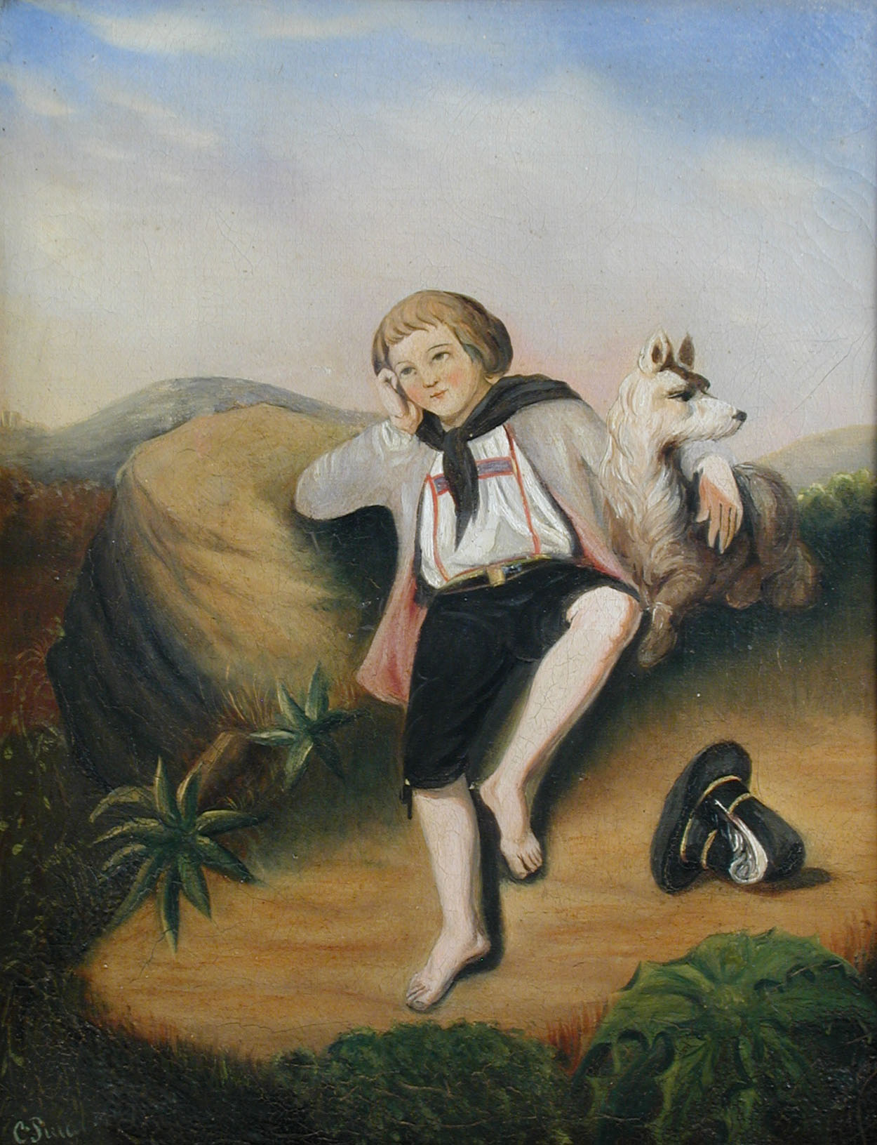 C Pierrot (French, 19th Century) - Children off to the Forest with their dog; and Pensive Shepherd